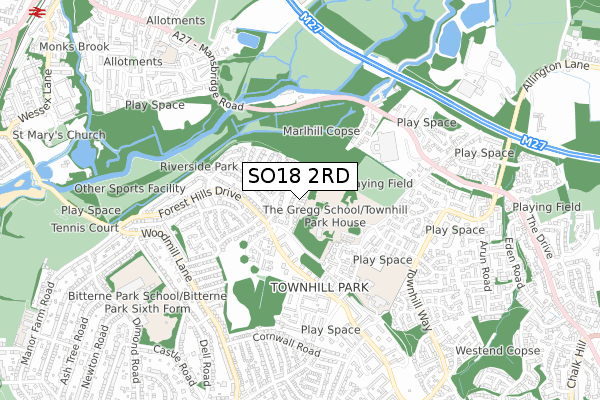 SO18 2RD map - small scale - OS Open Zoomstack (Ordnance Survey)