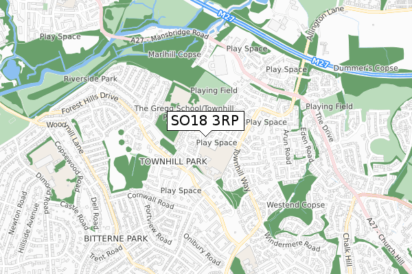 SO18 3RP map - small scale - OS Open Zoomstack (Ordnance Survey)