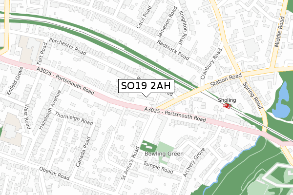 SO19 2AH map - large scale - OS Open Zoomstack (Ordnance Survey)