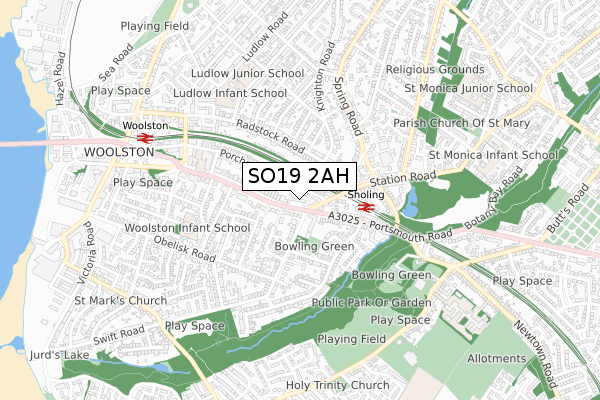 SO19 2AH map - small scale - OS Open Zoomstack (Ordnance Survey)