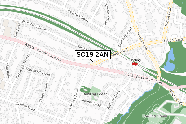 SO19 2AN map - large scale - OS Open Zoomstack (Ordnance Survey)