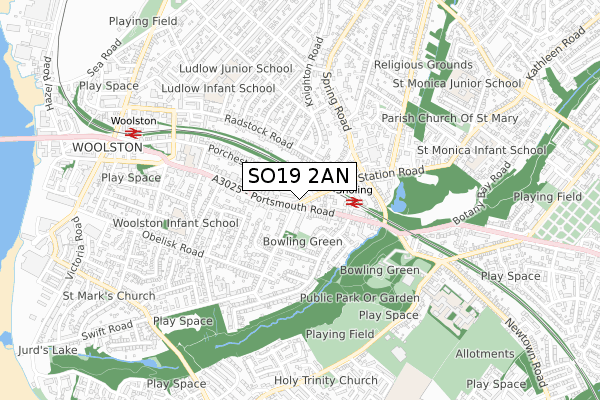 SO19 2AN map - small scale - OS Open Zoomstack (Ordnance Survey)