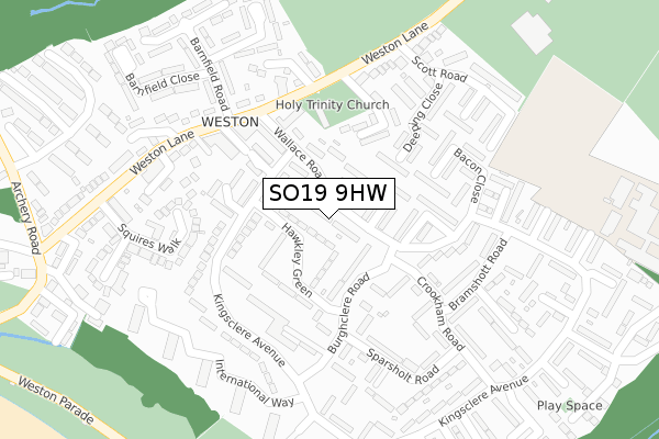 SO19 9HW map - large scale - OS Open Zoomstack (Ordnance Survey)