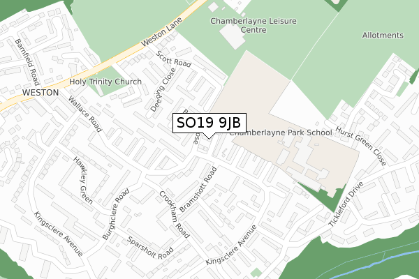 SO19 9JB map - large scale - OS Open Zoomstack (Ordnance Survey)