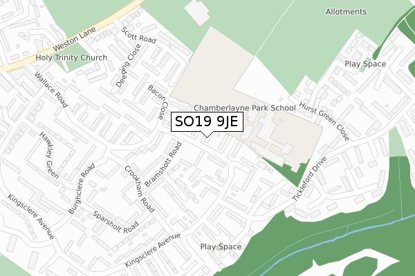 SO19 9JE map - large scale - OS Open Zoomstack (Ordnance Survey)