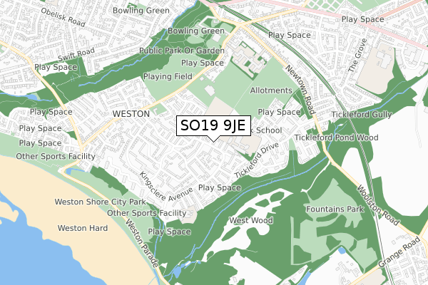 SO19 9JE map - small scale - OS Open Zoomstack (Ordnance Survey)