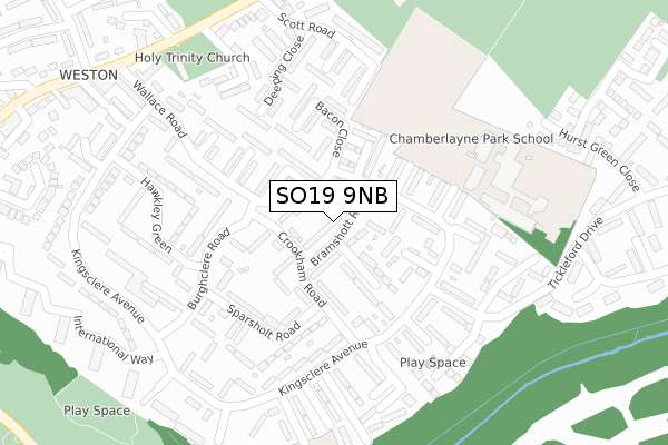 SO19 9NB map - large scale - OS Open Zoomstack (Ordnance Survey)