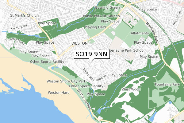 SO19 9NN map - small scale - OS Open Zoomstack (Ordnance Survey)