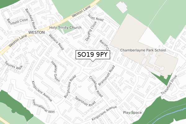 SO19 9PY map - large scale - OS Open Zoomstack (Ordnance Survey)