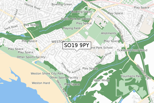 SO19 9PY map - small scale - OS Open Zoomstack (Ordnance Survey)