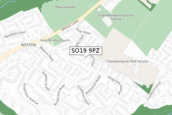 SO19 9PZ map - large scale - OS Open Zoomstack (Ordnance Survey)