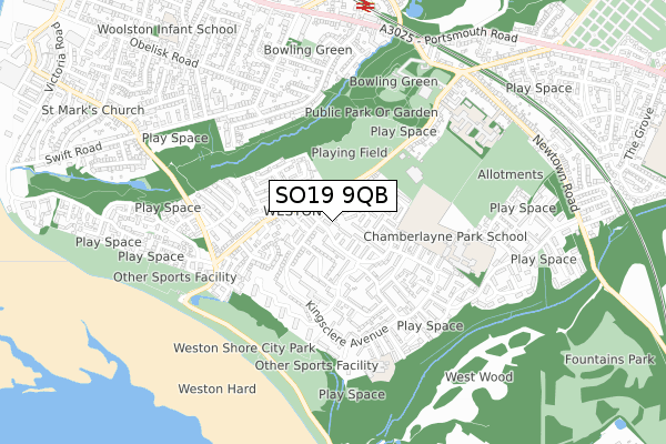 SO19 9QB map - small scale - OS Open Zoomstack (Ordnance Survey)