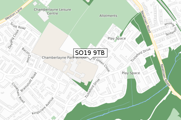 SO19 9TB map - large scale - OS Open Zoomstack (Ordnance Survey)