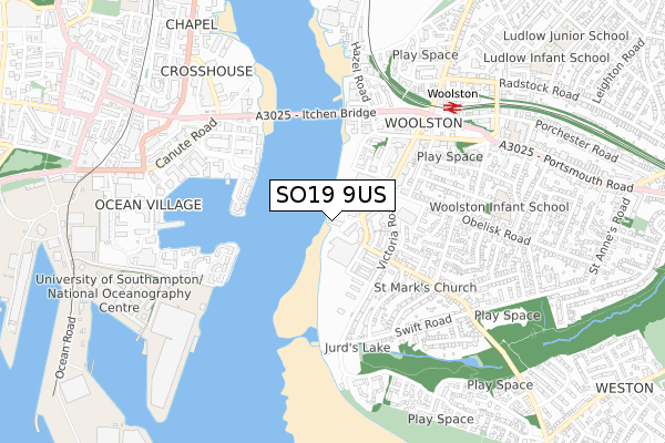 SO19 9US map - small scale - OS Open Zoomstack (Ordnance Survey)