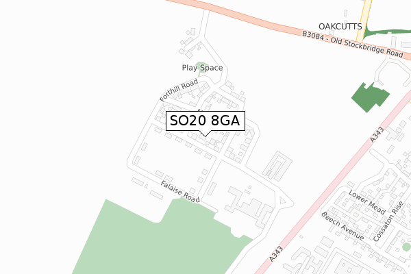 SO20 8GA map - large scale - OS Open Zoomstack (Ordnance Survey)