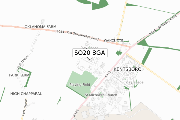 SO20 8GA map - small scale - OS Open Zoomstack (Ordnance Survey)