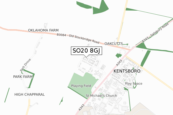 SO20 8GJ map - small scale - OS Open Zoomstack (Ordnance Survey)