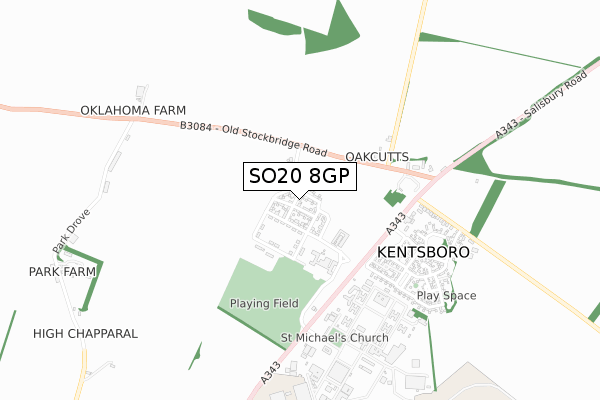 SO20 8GP map - small scale - OS Open Zoomstack (Ordnance Survey)