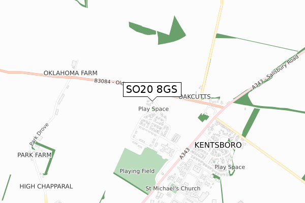 SO20 8GS map - small scale - OS Open Zoomstack (Ordnance Survey)