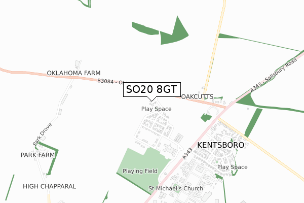 SO20 8GT map - small scale - OS Open Zoomstack (Ordnance Survey)