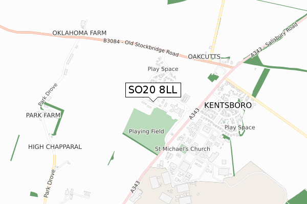 SO20 8LL map - small scale - OS Open Zoomstack (Ordnance Survey)