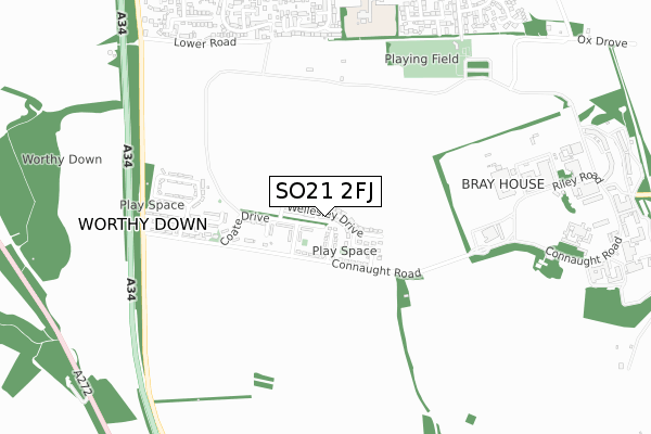 SO21 2FJ map - small scale - OS Open Zoomstack (Ordnance Survey)