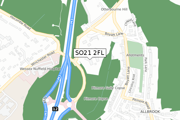 SO21 2FL map - large scale - OS Open Zoomstack (Ordnance Survey)