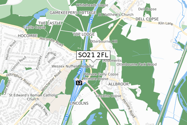 SO21 2FL map - small scale - OS Open Zoomstack (Ordnance Survey)