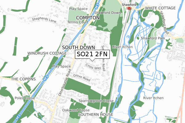 SO21 2FN map - small scale - OS Open Zoomstack (Ordnance Survey)