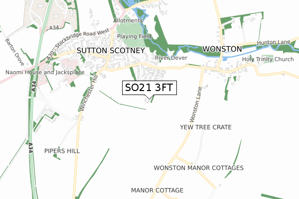 SO21 3FT map - small scale - OS Open Zoomstack (Ordnance Survey)