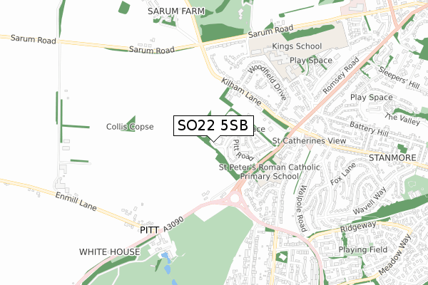 SO22 5SB map - small scale - OS Open Zoomstack (Ordnance Survey)