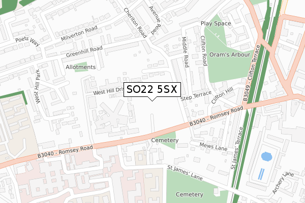 SO22 5SX map - large scale - OS Open Zoomstack (Ordnance Survey)