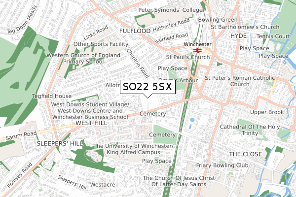 SO22 5SX map - small scale - OS Open Zoomstack (Ordnance Survey)