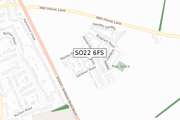 SO22 6FS map - large scale - OS Open Zoomstack (Ordnance Survey)