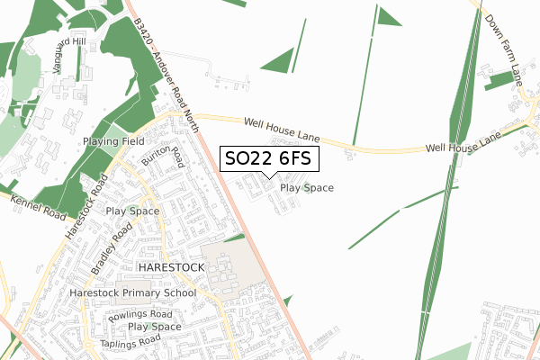 SO22 6FS map - small scale - OS Open Zoomstack (Ordnance Survey)