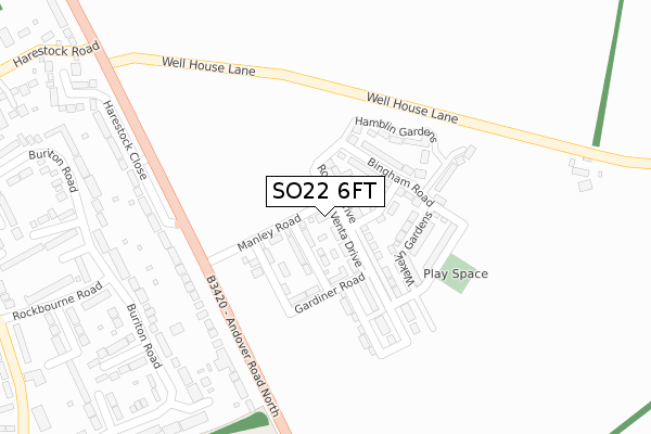 SO22 6FT map - large scale - OS Open Zoomstack (Ordnance Survey)