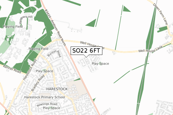 SO22 6FT map - small scale - OS Open Zoomstack (Ordnance Survey)