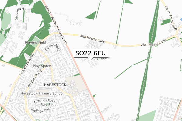 SO22 6FU map - small scale - OS Open Zoomstack (Ordnance Survey)