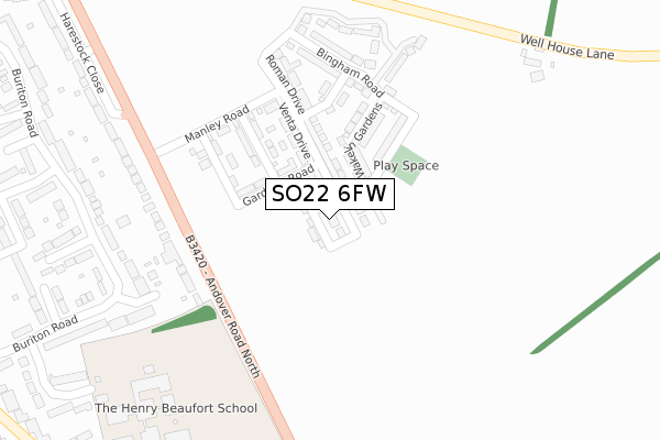 SO22 6FW map - large scale - OS Open Zoomstack (Ordnance Survey)