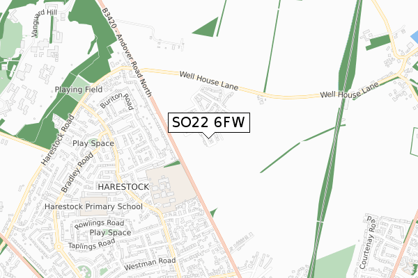 SO22 6FW map - small scale - OS Open Zoomstack (Ordnance Survey)