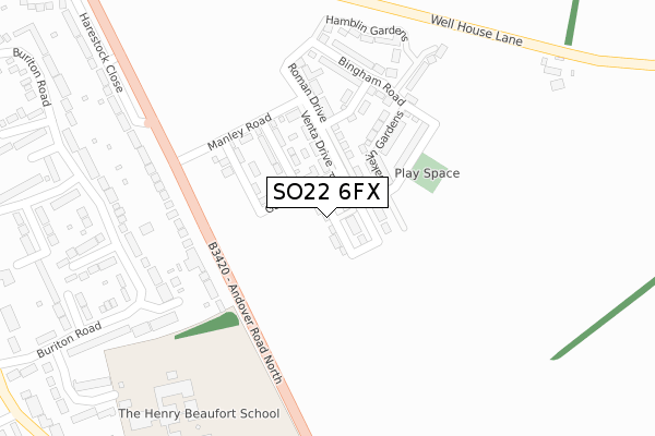 SO22 6FX map - large scale - OS Open Zoomstack (Ordnance Survey)