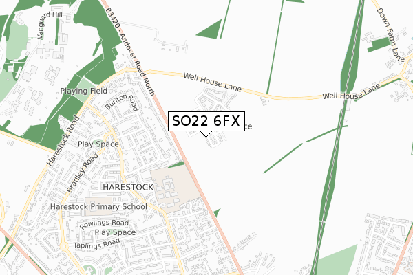 SO22 6FX map - small scale - OS Open Zoomstack (Ordnance Survey)