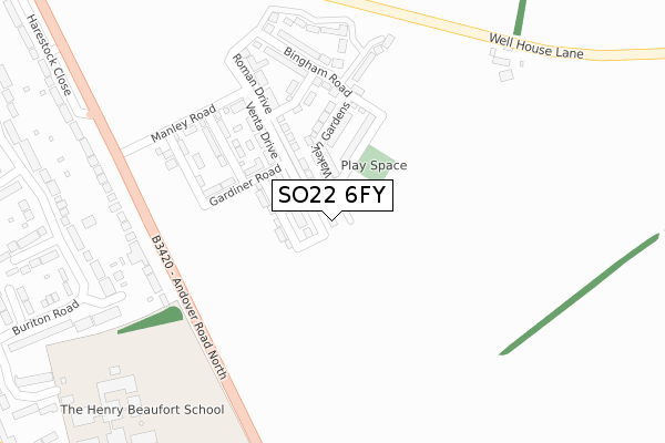 SO22 6FY map - large scale - OS Open Zoomstack (Ordnance Survey)