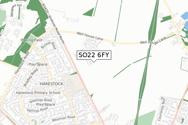 SO22 6FY map - small scale - OS Open Zoomstack (Ordnance Survey)