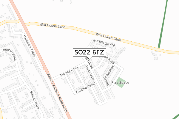 SO22 6FZ map - large scale - OS Open Zoomstack (Ordnance Survey)