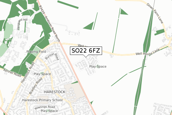 SO22 6FZ map - small scale - OS Open Zoomstack (Ordnance Survey)