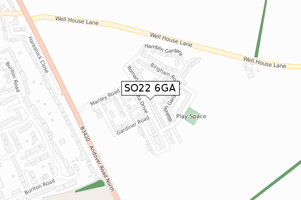 SO22 6GA map - large scale - OS Open Zoomstack (Ordnance Survey)