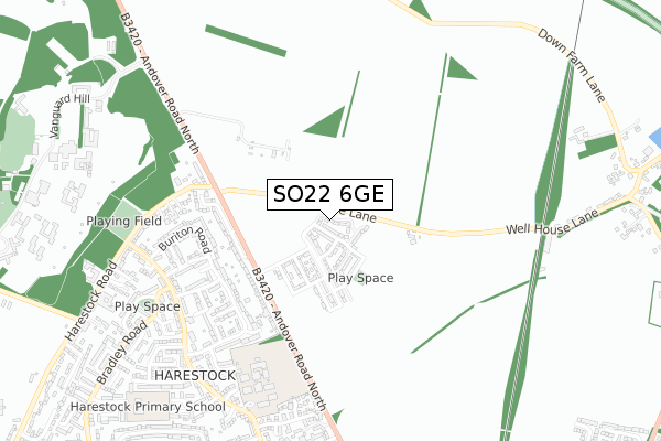 SO22 6GE map - small scale - OS Open Zoomstack (Ordnance Survey)