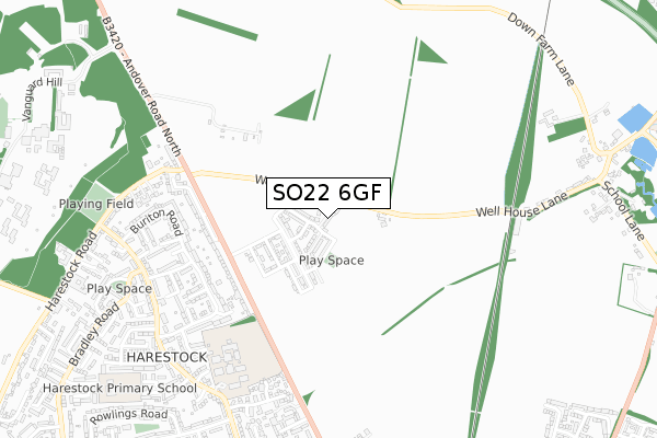 SO22 6GF map - small scale - OS Open Zoomstack (Ordnance Survey)