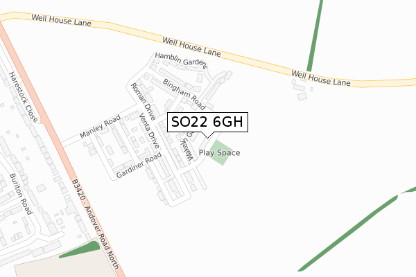 SO22 6GH map - large scale - OS Open Zoomstack (Ordnance Survey)